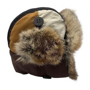 Mad Bomber Natural Rabbit Fur Trapper Hat Large Colorblock Aviator Ear Flap Sz L